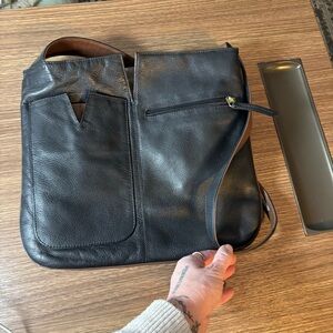 Orvis Black Leather Shoulder Bag